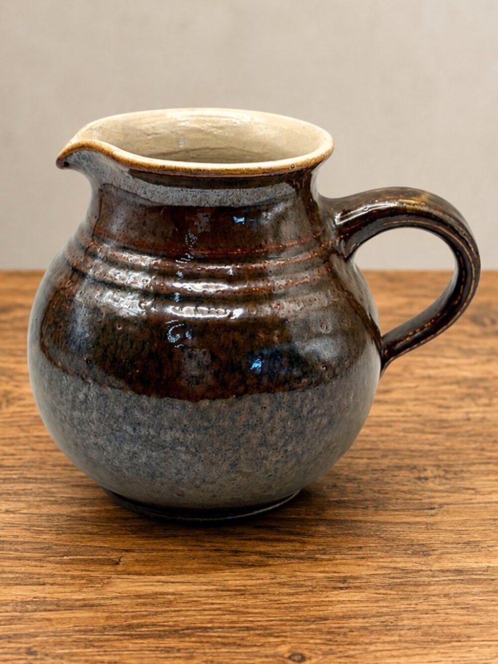 Vintage Signed Studio Art Pottery Creamer Pitcher Brown Gray Glaze Handmade